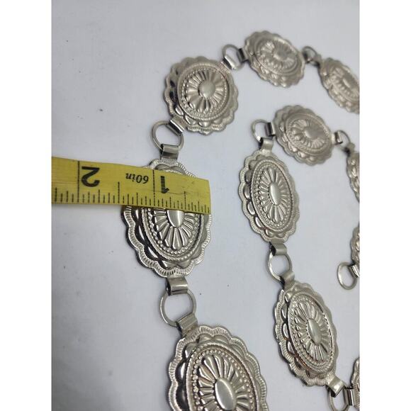 Silver Concho Link Belt Navajo Style Oval Stamped Medallion Chain Adjustable 36\